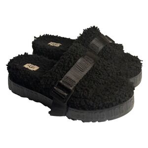 UGG Fuzz Sugar Slide Women 8 Black Platform Sandal Fleece Buckle Strap G1KFEY